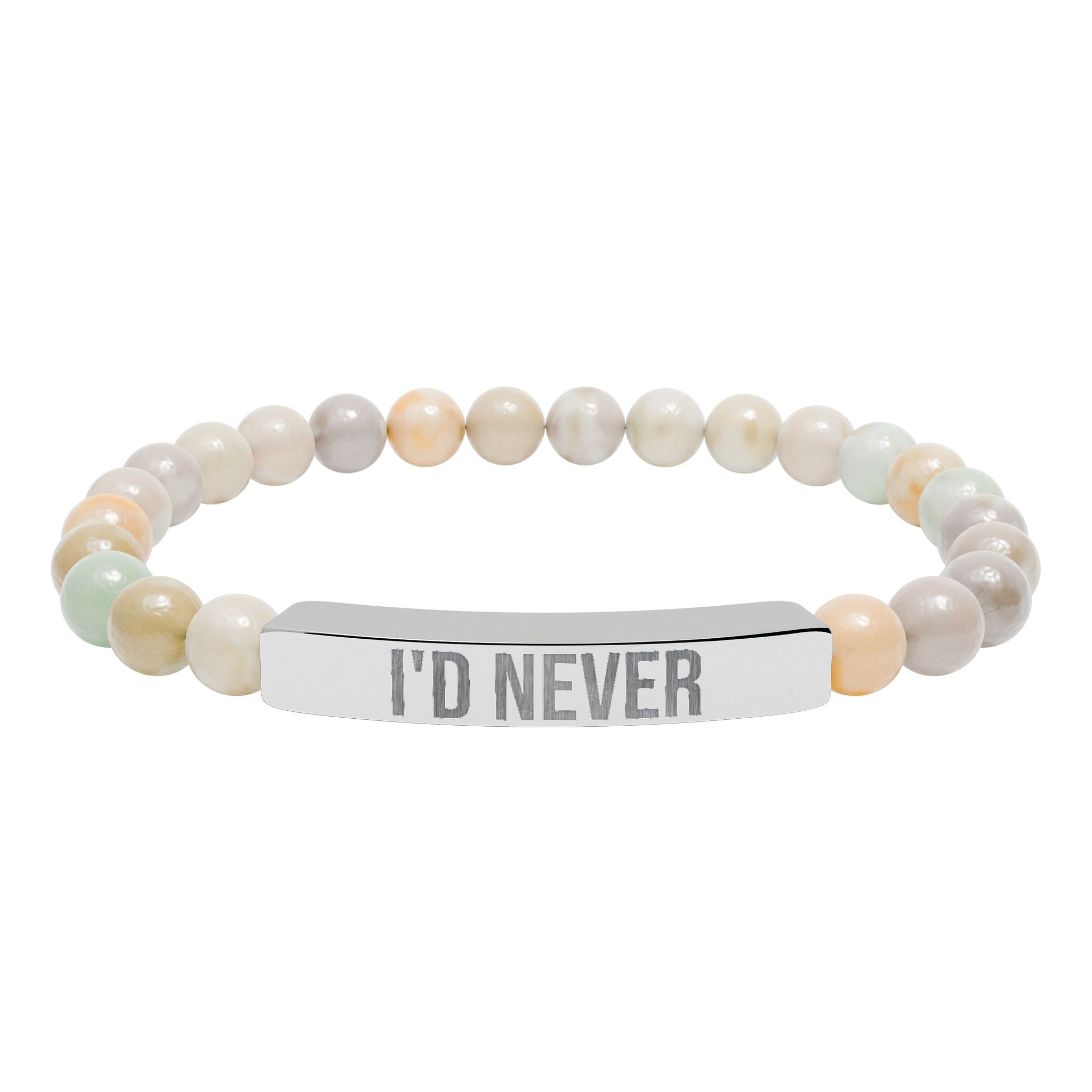 Engraved Natural Stone Bead Bracelet — "I'D NEVER" Stretch Bar
