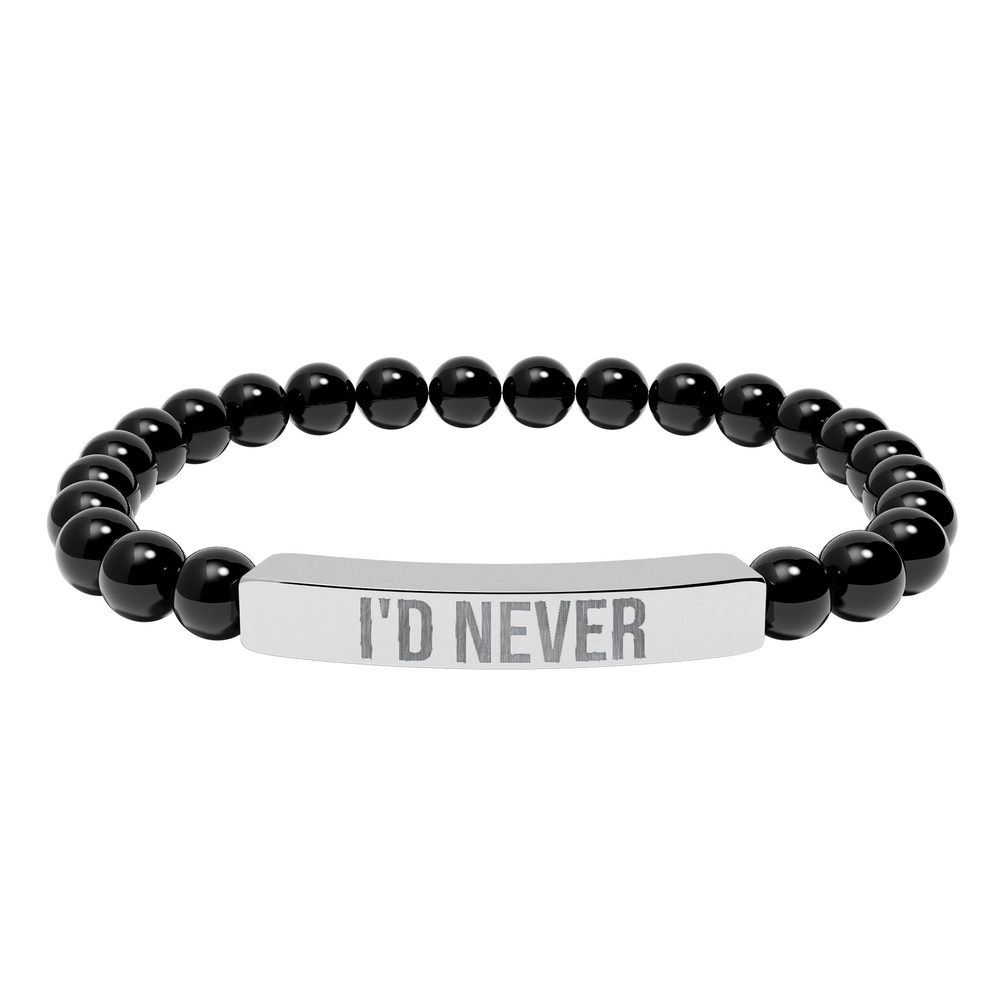 Engraved Natural Stone Bead Bracelet — "I'D NEVER" Stretch Bar