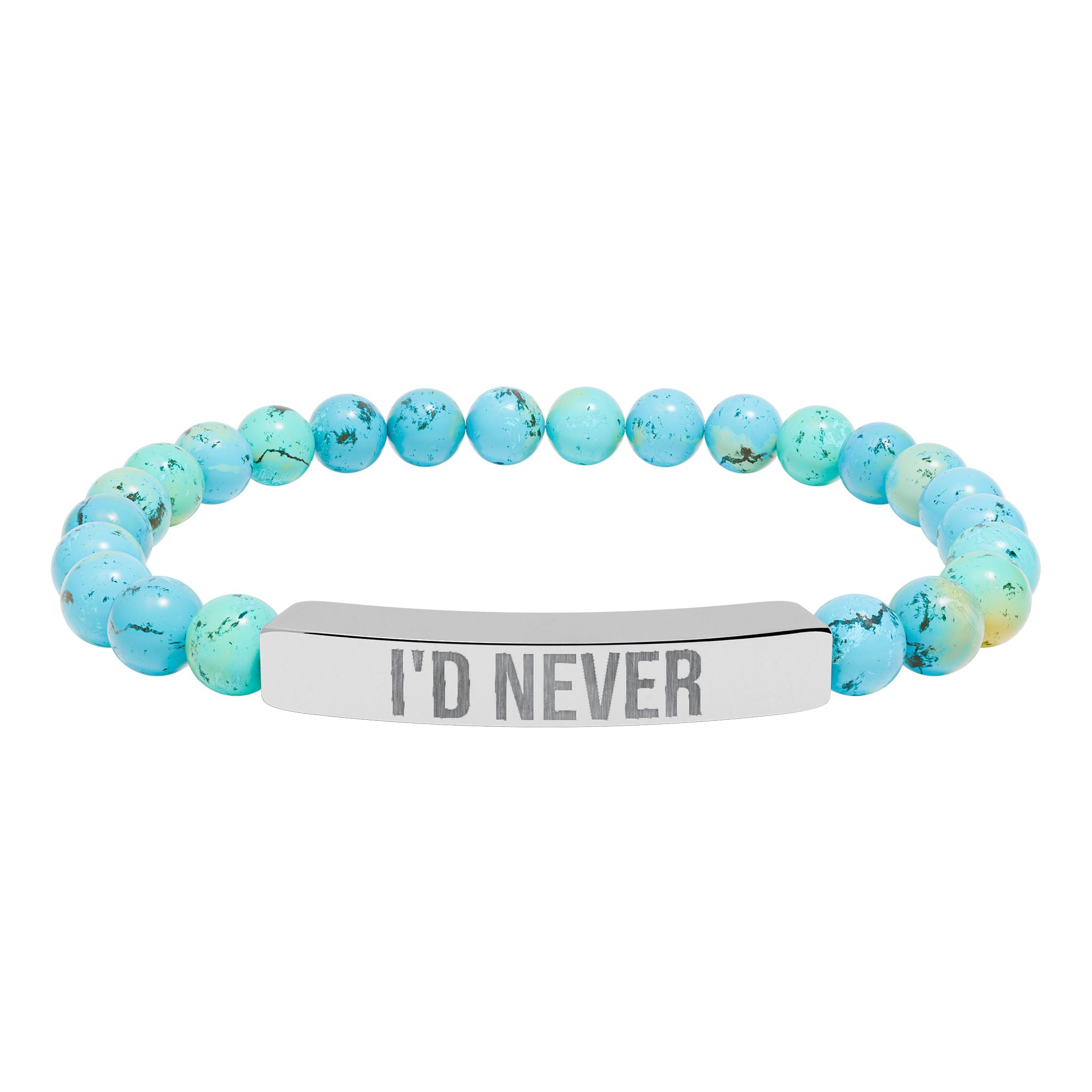 Engraved Natural Stone Bead Bracelet — "I'D NEVER" Stretch Bar