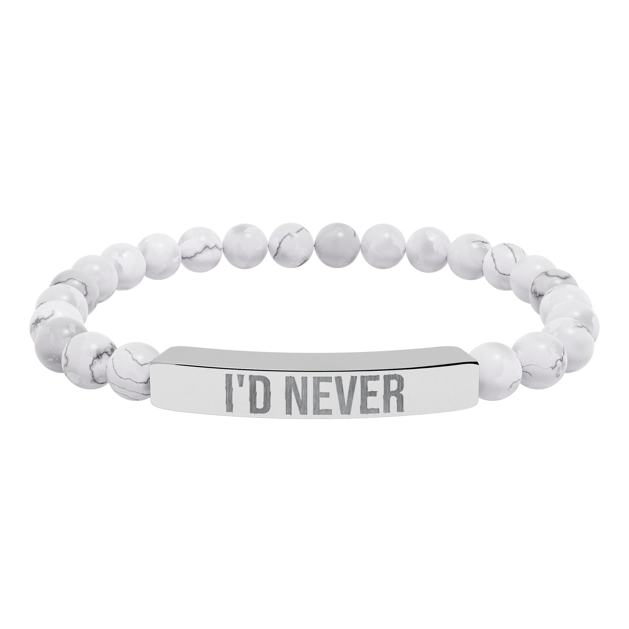 Engraved Natural Stone Bead Bracelet — "I'D NEVER" Stretch Bar
