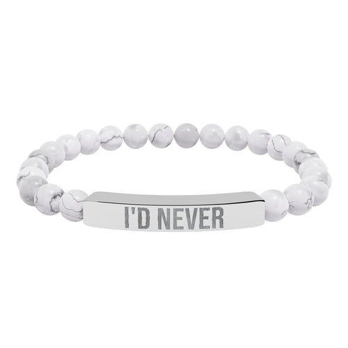 Engraved Natural Stone Bead Bracelet — "I'D NEVER" Stretch Bar