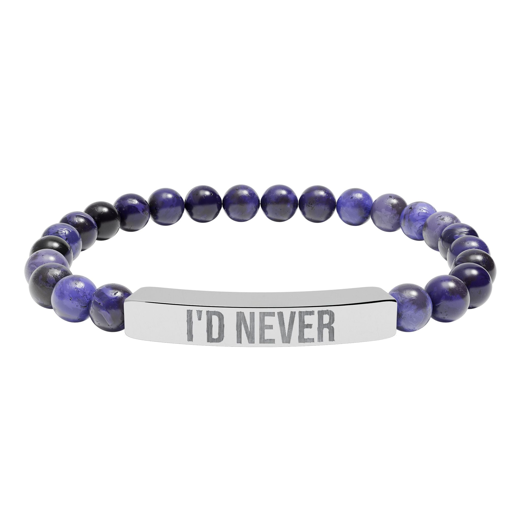 Engraved Natural Stone Bead Bracelet — "I'D NEVER" Stretch Bar