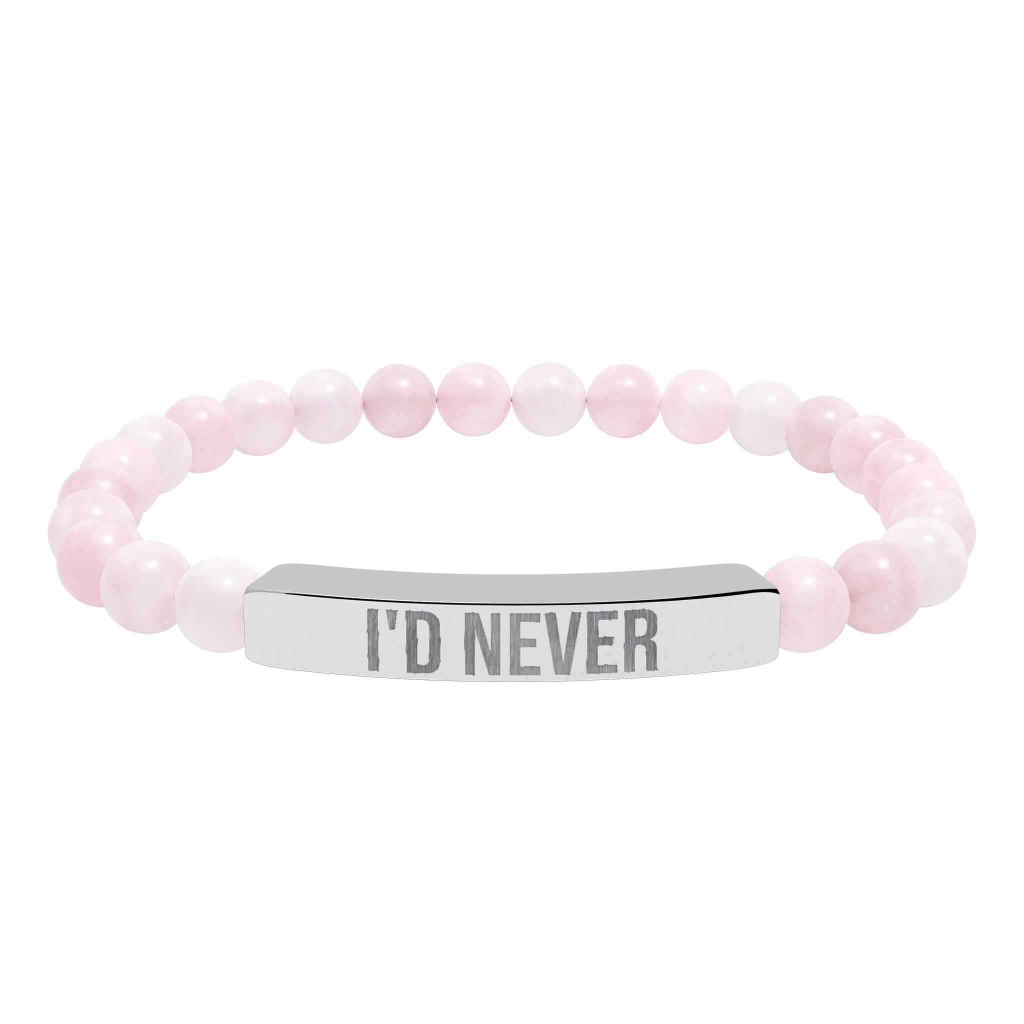Engraved Natural Stone Bead Bracelet — "I'D NEVER" Stretch Bar