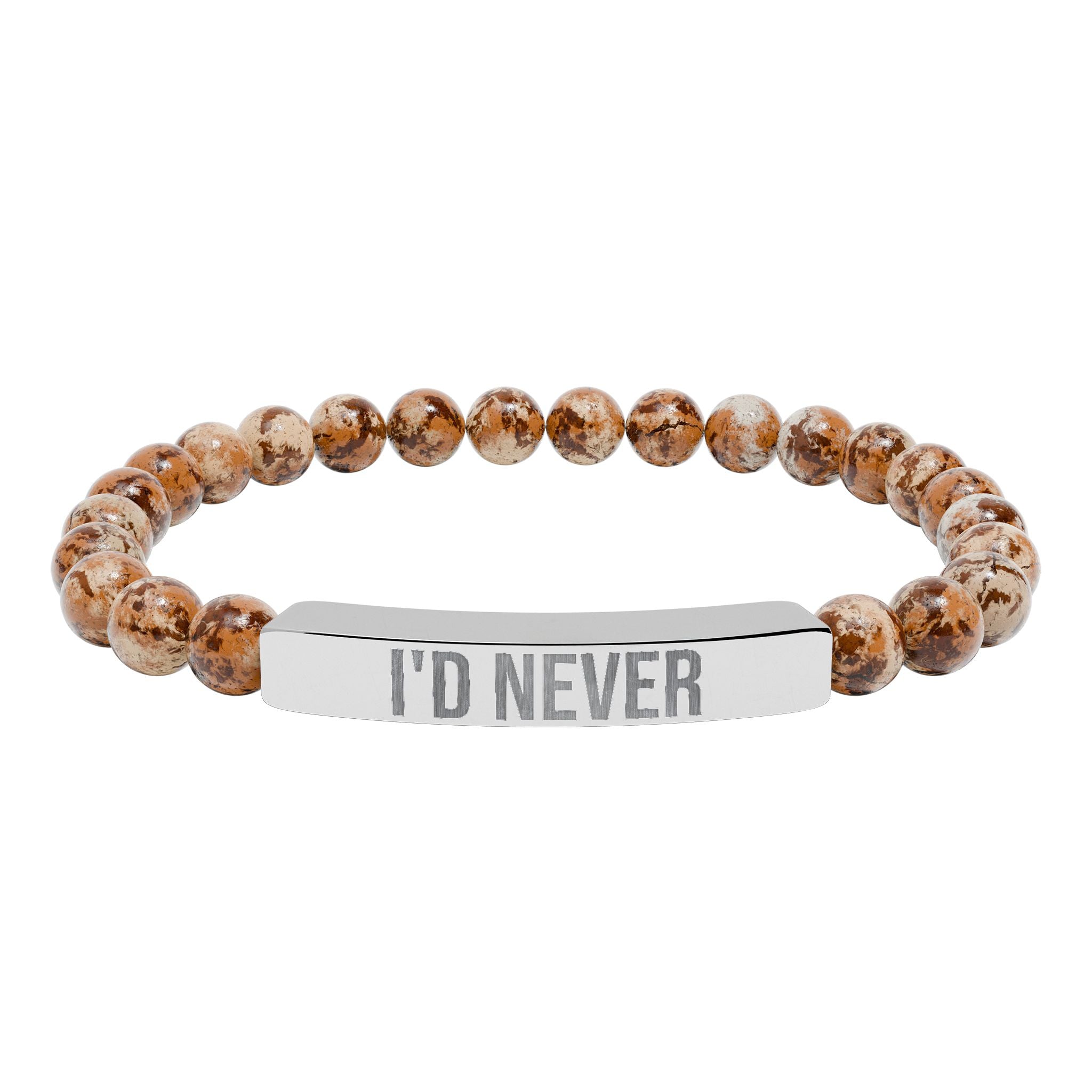 Engraved Natural Stone Bead Bracelet — "I'D NEVER" Stretch Bar